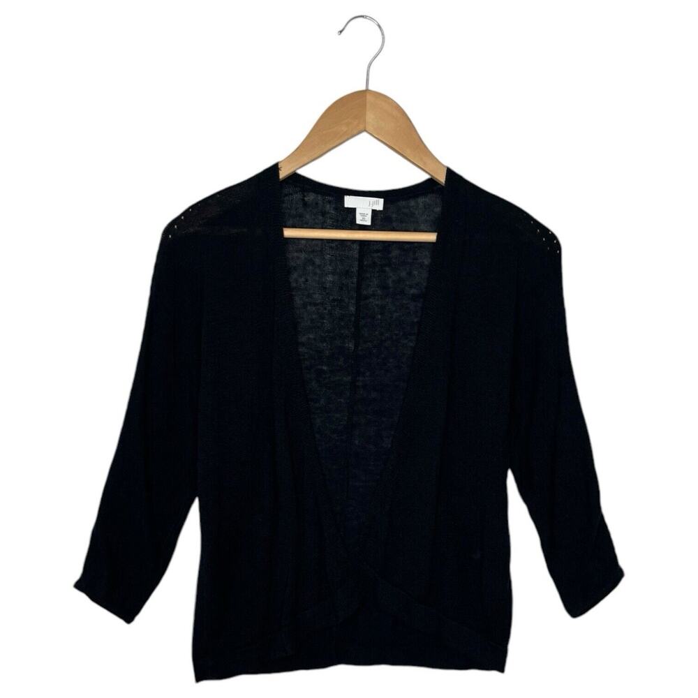 J Jill Sweater Womens XS Missy Linen Cardigan Lightweight Dolman Sleeve Black
